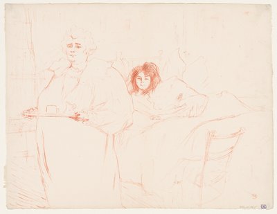 エルス: トレイを運ぶ女、Mme. バロンとムル。 ポポ 作： Henri de Toulouse-Lautrec