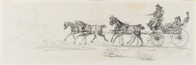 シングルライダー（レクト）が先行する馬車。 毛布と頭、馬、凱旋門のスケッチで馬に乗る男 (裏面) 作： Henri de Toulouse-Lautrec