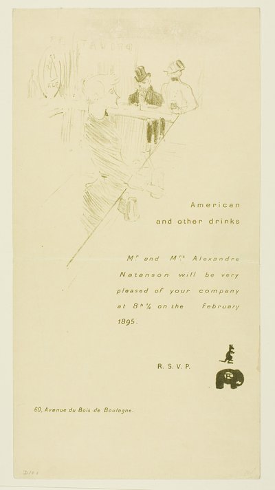 アレクサンドル・ナタンソン夫妻への招待状 作： Henri de Toulouse-Lautrec
