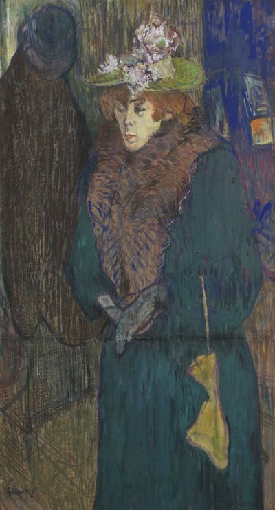 ムーランルージュの入り口にいるジェーンアヴリル、1892年頃（パステルとガッシュを搭載） 作： Henri de Toulouse Lautrec