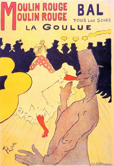 1891年、パリのムーランルージュで開催された「La Goulue」ショーのポスター（リトグラフ） 作： Henri de Toulouse Lautrec