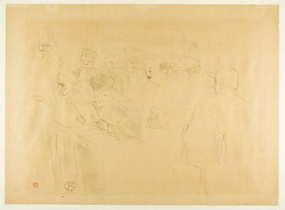 ルボーディ裁判、証拠を提示するマドモアゼル・マルシー 作： Henri de Toulouse-Lautrec