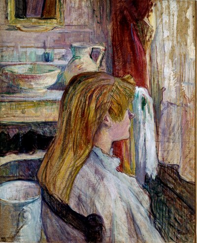 窓際の女性。 （紙に油を塗る） 作： Henri de Toulouse Lautrec