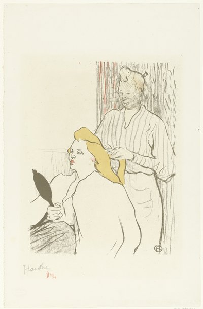 美容師は鏡を手に座っている女性の髪をとかす ル ヘアドレッサー Program du Théâtre Libre 作： Henri de Toulouse Lautrec (signed by artist)