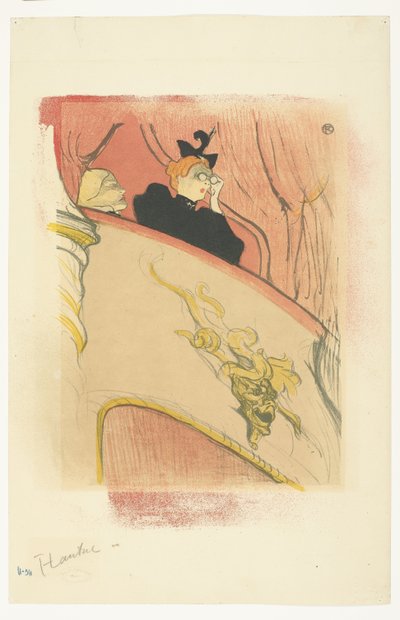 「La Loge au Mascaron doré」（金色の仮面の箱） 劇場のバルコニーでオペラグラスを持つ女性 La Loge au mascaron dore 作： Henri de Toulouse Lautrec (signed by artist)