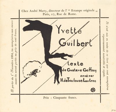 アルバム イヴェット ギルバートの広告 作： Henri de Toulouse Lautrec