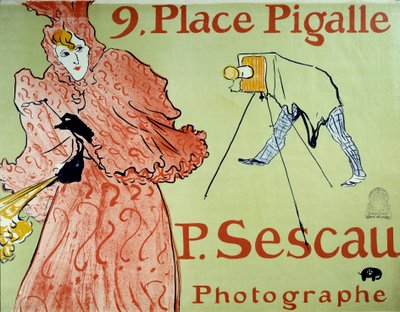 モンマルトルのピガール広場9番地にある写真家P.Sescauの広告。アンリ・ド・トゥールーズ・ロートレック（1864-1901）のポスター 作： Henri de Toulouse Lautrec