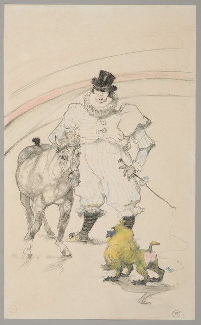 サーカスにて：訓練されたポニーとヒヒ 作： Henri de Toulouse-Lautrec