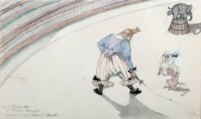 サーカスのシーン：馬術。科学者の犬とアクロバティックな象を連れたピエロ。アンリ・ド・トゥールーズ・ロートレック（1864-1901）によるドローイング 19世紀 アルビ、トゥールーズ・ロートレック美術館 作： Henri de Toulouse Lautrec
