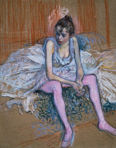 ピンクストッキングのダンサー、1890年（ボード上のパステル） 作： Henri de Toulouse Lautrec
