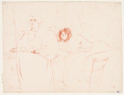 Elles：トレイを運ぶ女性、Mme。BaronおよびMlle。Popo、1896年。 作： Henri de Toulouse Lautrec