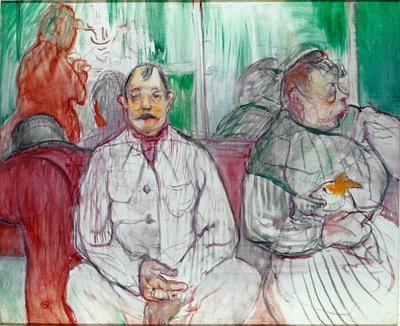 彼と彼女と犬（犬を連れたカップル）。アンリ・ド・トゥールーズ＝ロートレックの絵画（Toulouse Lautrec 作： Henri de Toulouse Lautrec