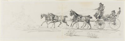 シングルライダー（レクト）が先行する馬車。 毛布と頭、馬、凱旋門のスケッチで馬に乗る男 (裏面) 作： Henri de Toulouse Lautrec