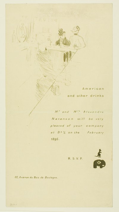 アレクサンドル・ナタンソン夫妻への招待状 作： Henri de Toulouse Lautrec