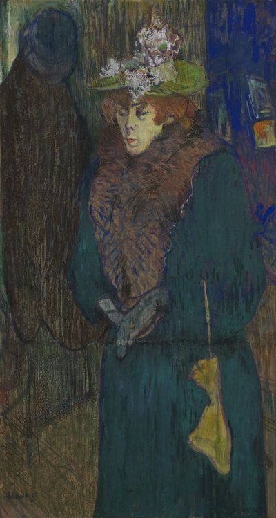 ムーランルージュの入り口にいるジェーンアヴリル、手袋をはめた（1892年頃） 作： Henri de Toulouse Lautrec
