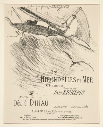 LES HIRONDELLES DE MER - 印刷された音楽作品の表紙 (ディハウの音楽に合わせたリシュパンの詩) 作： Henri de Toulouse Lautrec