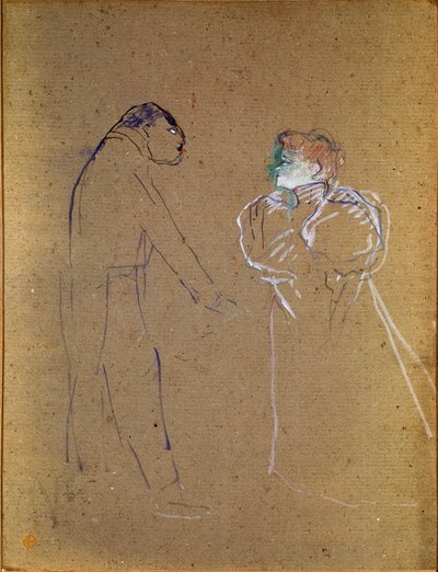 ルシアン・ジェルマン・ギトリ（1860-1925）とジャンヌ・グラニエ。アンリ・ド・トゥールーズ＝ロートレックのドローイング（Toulouse Lautrec 作： Henri de Toulouse Lautrec