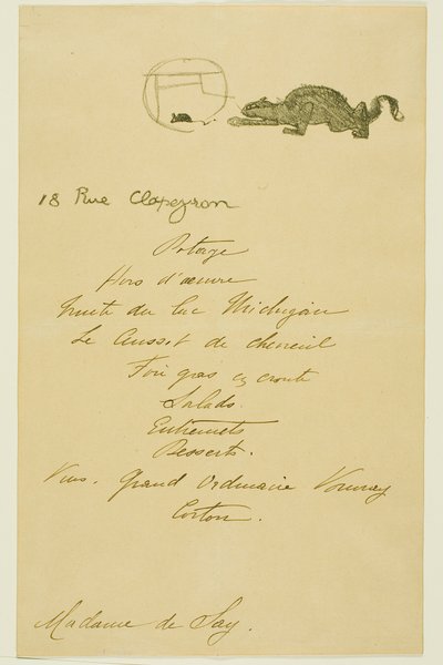 メイ・ベルフォールによる夕食会のメニュー 作： Henri de Toulouse Lautrec