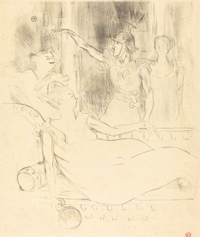 「La belle Helene」のシモン・ジラール夫人、ブラッスール、ガイ夫人 作： Henri de Toulouse Lautrec