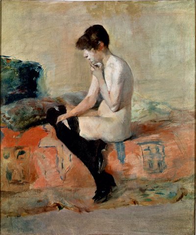 裸の研究。ソファに座る裸の女性。絵画：アンリ・ド・トゥールーズ＝ロートレック（Toulouse Lautrec 作： Henri de Toulouse Lautrec