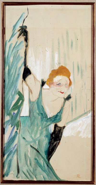 公衆に挨拶するフランス人歌手イヴェット・ギルバート（1867-1944）の肖像 リトグラフ：Henri de Toulouse Lautrec（1864-1901）1894年。薄い。0.48x0.28 m アルビのトゥールーズ・ロートレック美術館（Musee Henri de Toulouse-Lautrec 作： Henri de Toulouse Lautrec