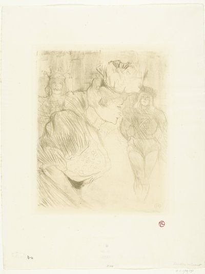 観客に頭を下げる女優マルセル・レンダーのポートレート 貸し手敬礼 作： Henri de Toulouse Lautrec