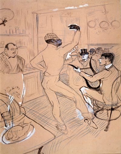 ラファエル・パディラ「チョコレート、バーで踊る」（紙に墨とガッシュ 作： Henri de Toulouse Lautrec