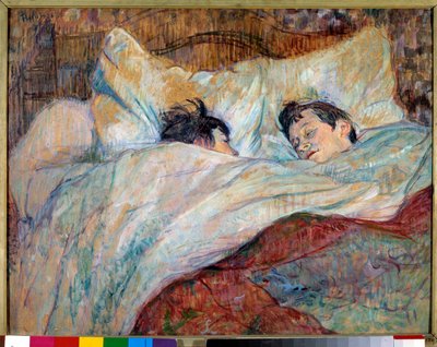ベッド 寝ている二人の子供厚紙に油彩画 アンリ・ド・トゥールーズ・ロートレック（1864-1901）作 1892年 薄暗い。0.54x0.7 m Paris, musee d