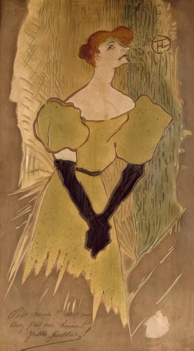 トゥールーズ・ロートレック、イヴェット・ギルベール-テラコッタプラッテ、1895 作： Henri de Toulouse Lautrec
