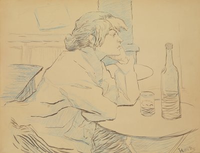 女性酒飲み、または二日酔い、1889年（インクと色鉛筆） 作： Henri de Toulouse Lautrec