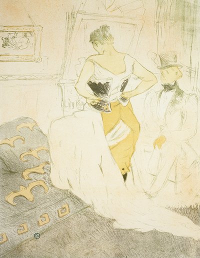 コルセットを締める女性、合格征服、Elles のプレート 9 作： Henri de Toulouse Lautrec