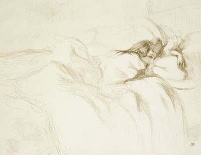 Woman in Bed—Waking、エルズからのプレート 3 作： Henri de Toulouse Lautrec