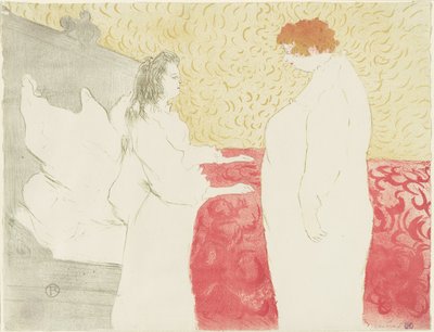 ベッドにいる女性、プロフィール、起き上がる、Elles のプレート 8 作： Henri de Toulouse Lautrec