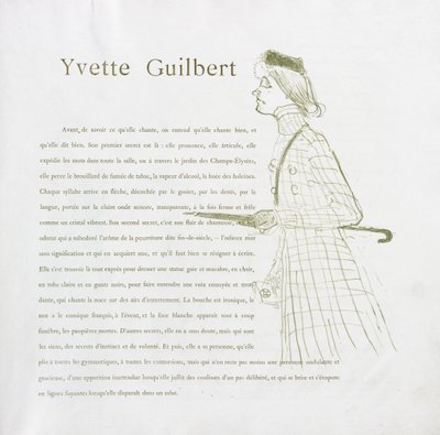 イヴェット・ギルベール＝フレンチ・シリーズ：No. 1 作： Henri de Toulouse Lautrec