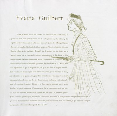 イヴェットギルバート-フランスシリーズ：No. 1、1894。 作： Henri de Toulouse Lautrec