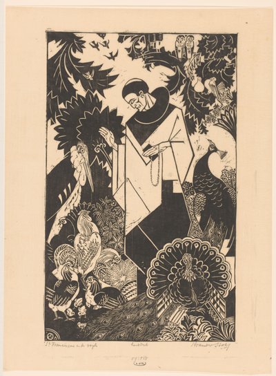 聖フランシスと鳥 (オブジェクトの元のタイトル) 作： Henri van der Stok (signed by artist)