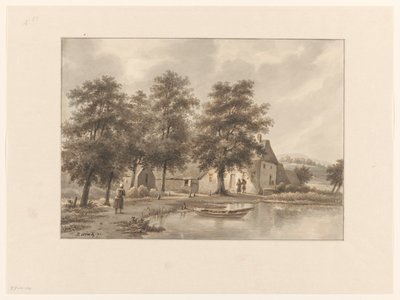 水上の農場の眺め 作： Henricus Franciscus Wiertz (signed by artist)
