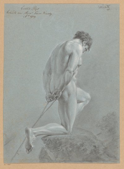 横から見た跪く男性裸体（一等 1809年） 作： Henricus Franciscus Wiertz
