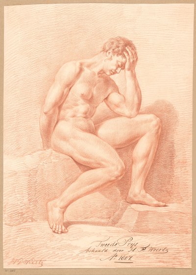 横から見た裸の男性の着席 (2等賞 1807年) 作： Henricus Franciscus Wiertz