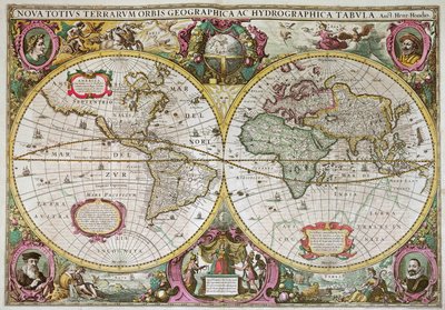 地球全体の新しい土地と水の地図、1630 作： Henricus Hondius II
