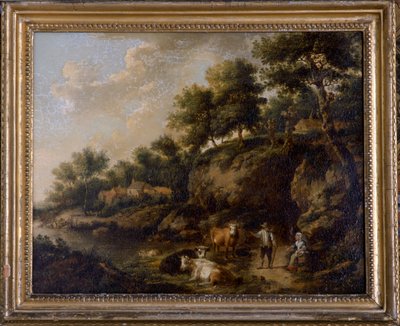 牛飼いのいる風景（キャンバスに油彩） 作： Henricus Josephus Antoniessen