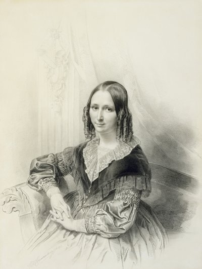 1843年のスザンヌヘルケンラートの肖像（チョーク、エストンペ、鉛筆、水彩画） 作： Henricus Wilhelmus Couwenberg