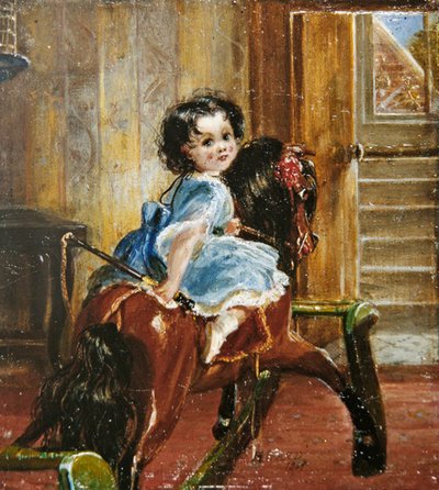 ロッキングホースに乗ったフローラ・エマ・サラ・ワード 作： Henrietta Mary Ward
