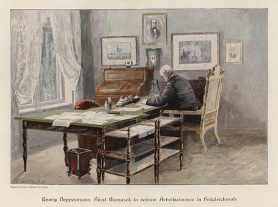ドイツ・フリードリヒスラーの書斎にいるオットー・フォン・ビスマルク（彩色彫刻 作： Henriette Deppermann