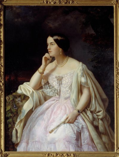 ミス・ハリエット・ハワードの肖像エリザベス・アン・ハリェット（1823-1865）の肖像 ナポレオン3世のメイトレス。アンリエット・ニー・カッペレール・ジャコットの絵（19世紀 作： Henriette Jacott Cappellaere