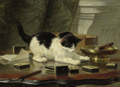 戯れる猫」1860年～1878年頃（パネルに油彩 作： Henriëtte Ronner Knip