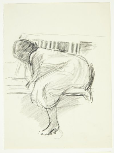 ソファにしゃがんで読書する女性 作： Henrik Schouboe
