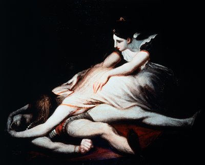 ジークフリートの死体に身を投げるクリームヒルト 作： Johann Heinrich Füssli
