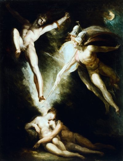 イツリエルの剣に触れたサタン by Johann Heinrich Fussli (1741-1825) 作： Johann Heinrich Füssli