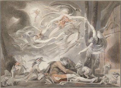 羊飼いの夢、1786年頃（鉛筆、赤いチョーク、グレーのウォッシュ） 作： Johann Heinrich Füssli